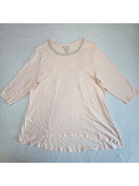 Chicos Size 2 Large Womens 3/4 Sleeve Pink Tunic Top Scoop Neck
